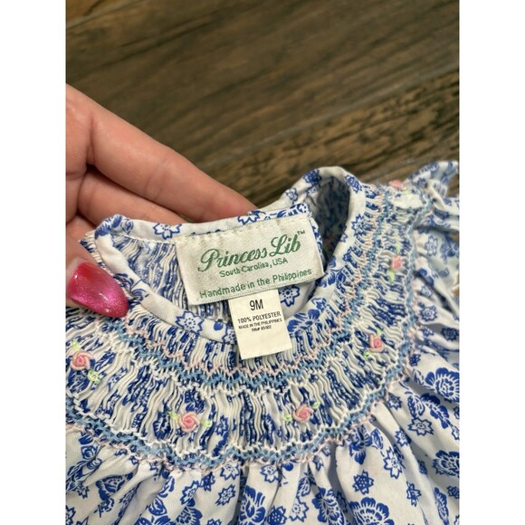 Princess Lib Blue Floral Smocked Dress Bloomer Set Baby Infant Size 9‎ Mos Pink - Picture 4 of 10